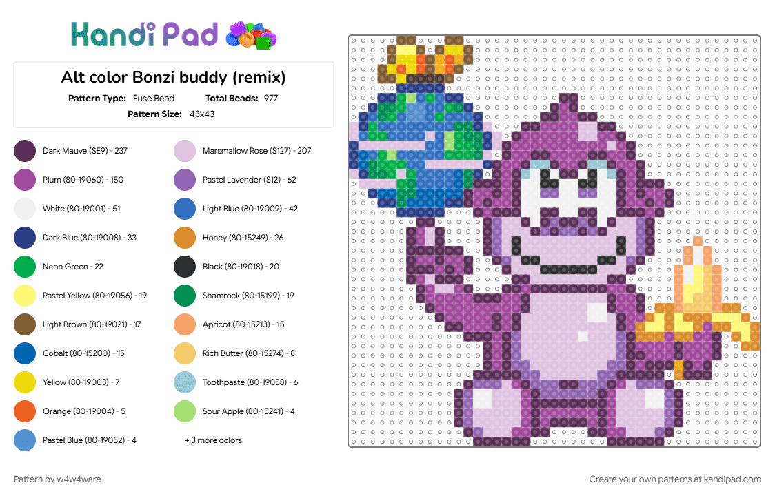 Alt color Bonzi buddy (remix) - Fuse Bead Pattern by w4w4ware on Kandi Pad - bonzi, computer, internet, pink, windows xp