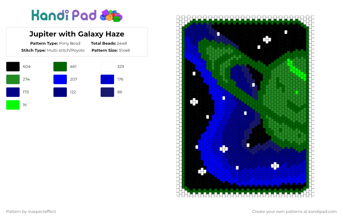 Jupiter with Galaxy Haze - Pony Bead Pattern by inaspecteffect on Kandi Pad - green,purple