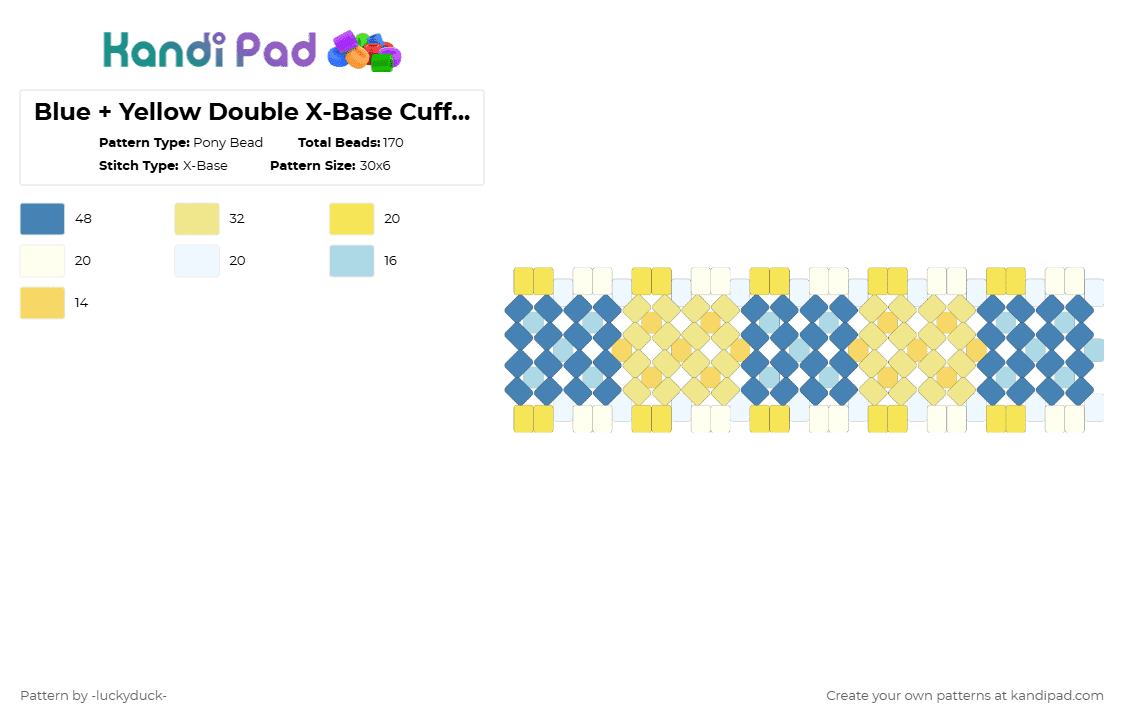 Blue + Yellow Double X-Base Cuff // Request - Pony Bead Pattern by sketchmelon on Kandi Pad - yellow,blue,xbase,double,request,luckyduck