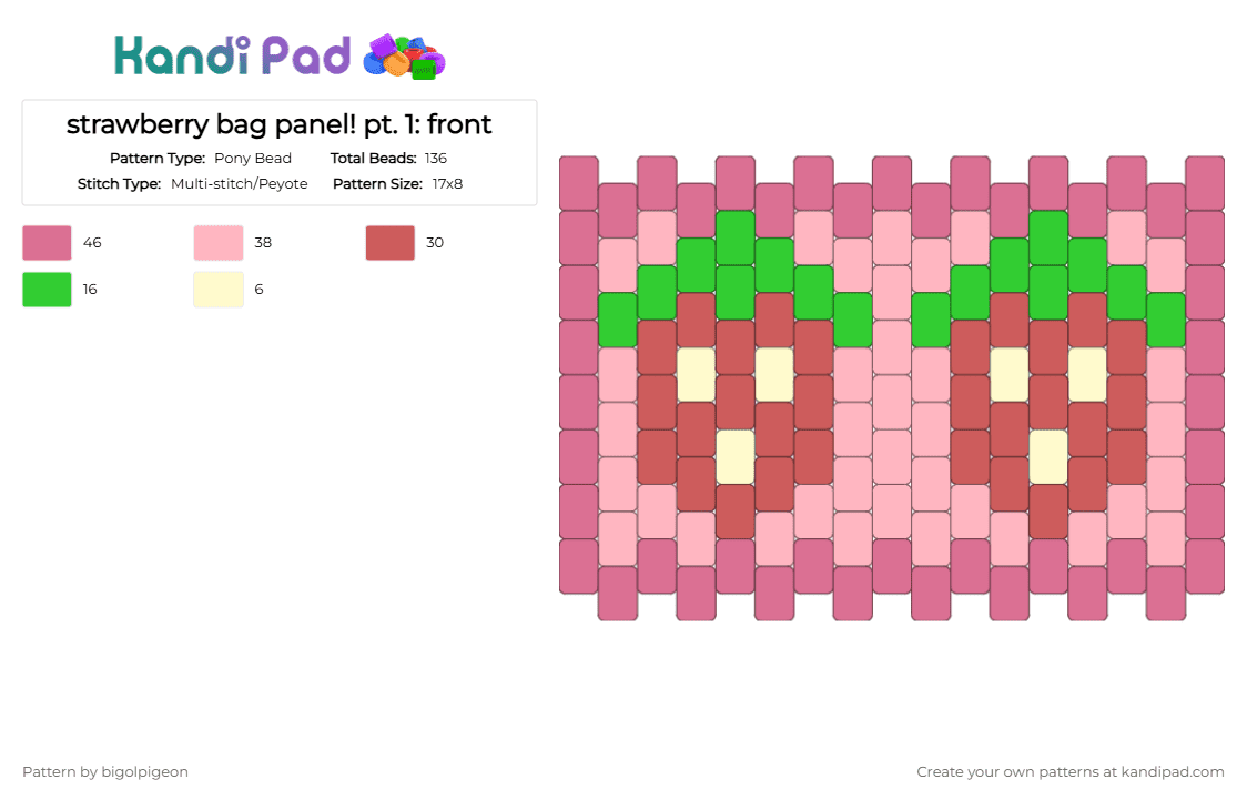 strawberry bag panel! pt. 1: front - Pony Bead Pattern by bigolpigeon on Kandi Pad - pink,bag,strawberry,panel