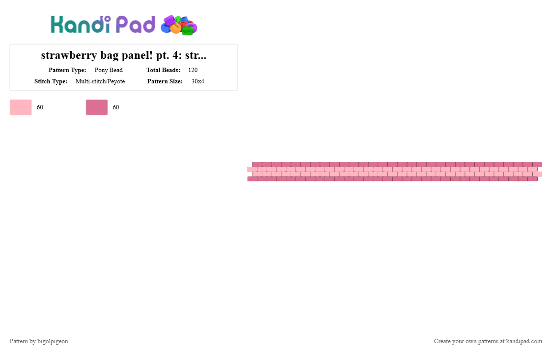 strawberry bag panel! pt. 4: strap! (check desc) - Pony Bead Pattern by bigolpigeon on Kandi Pad - bag, panel, pink, strawberry