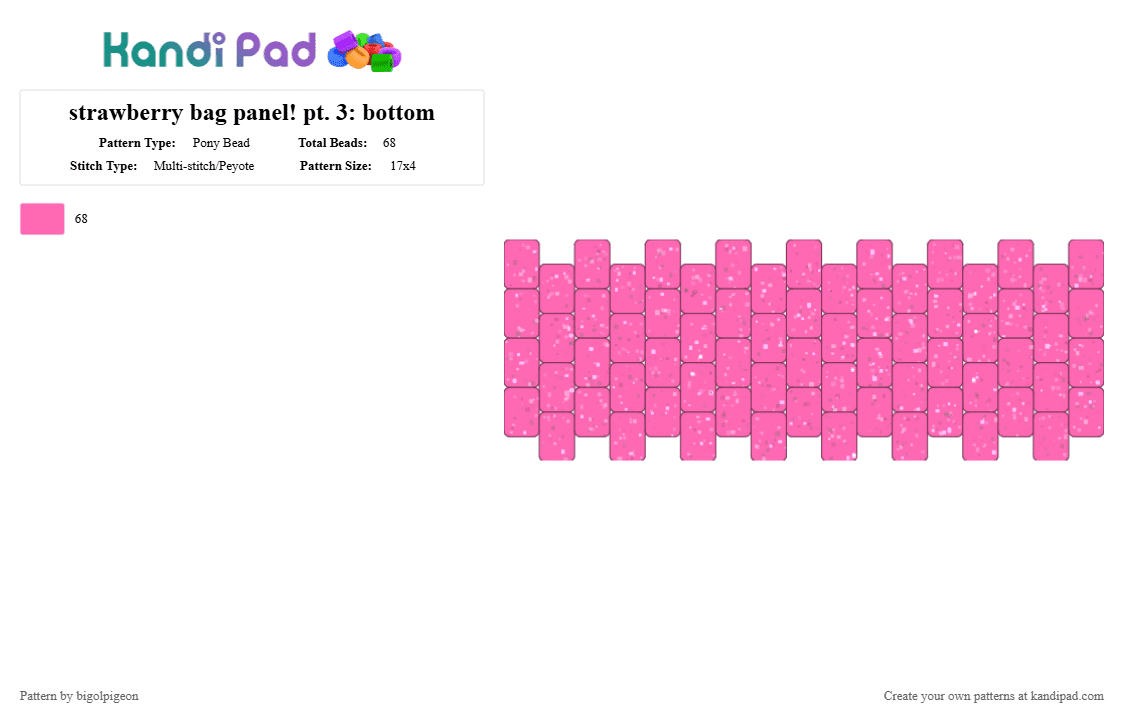 strawberry bag panel! pt. 3: bottom - Pony Bead Pattern by bigolpigeon on Kandi Pad - bag, panel, pink, strawberry