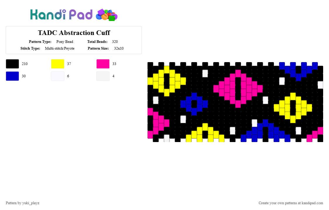 TADC Abstraction Cuff - Pony Bead Pattern by yuki_playz on Kandi Pad - black,pink,yellow