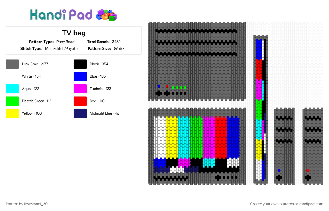 TV bag - Pony Bead Pattern by ilovekandi_30 on Kandi Pad - bag, colorful, gray