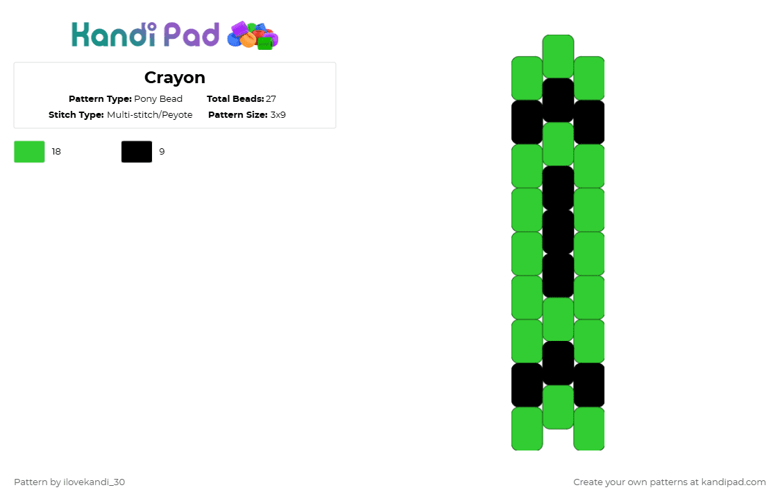 Crayon - Pony Bead Pattern by ilovekandi_30 on Kandi Pad - green,black