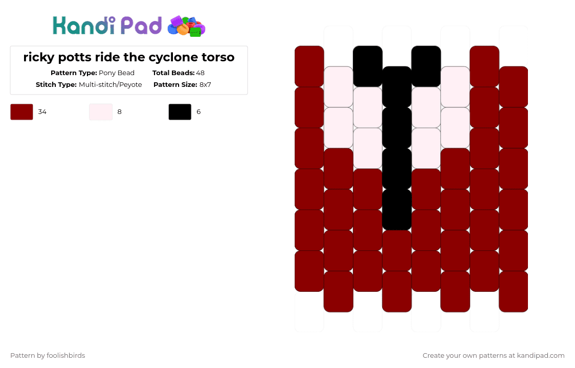 ricky potts ride the cyclone torso - Pony Bead Pattern by foolishbirds on Kandi Pad - red