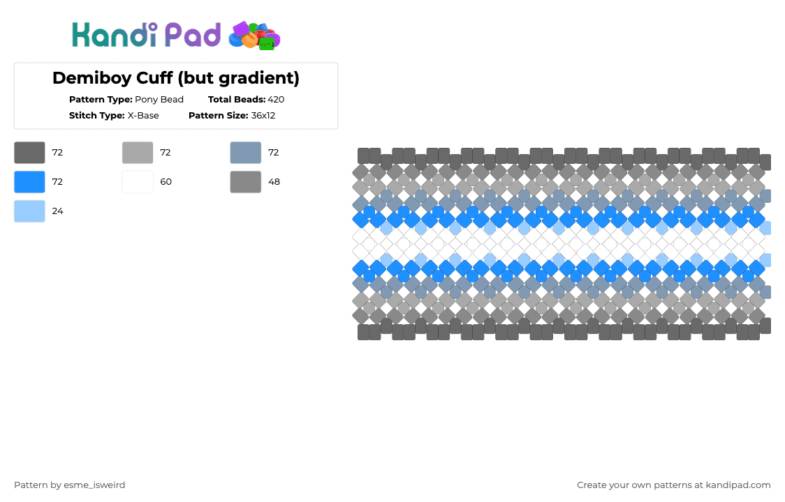 Demiboy Cuff (but gradient) - Pony Bead Pattern by esme_isweird on Kandi Pad - gray,demiboy,cuff,demiboy cuff,pride,pride cuff,lgbt,lgbtqia,lgbtqia cuff