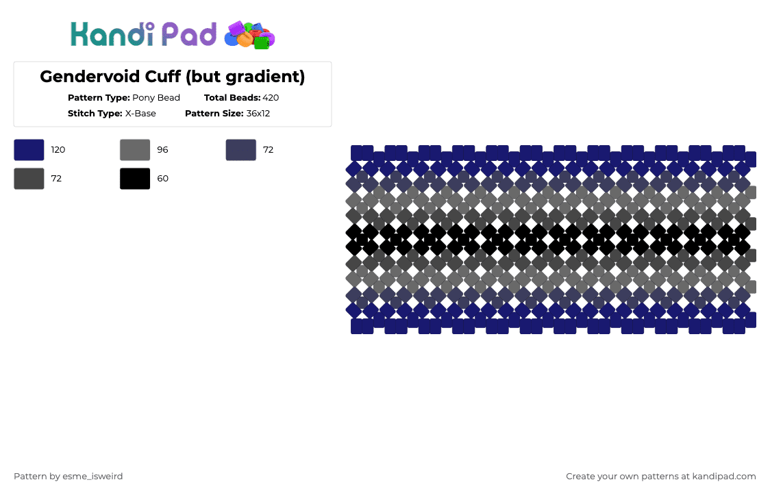 Gendervoid Cuff (but gradient) - Pony Bead Pattern by esme_isweird on Kandi Pad - purple,gendervoid,gendervoid cuff,cuff,pride,pride cuff,lgbt,lgbtqia,lgbtqia cuff