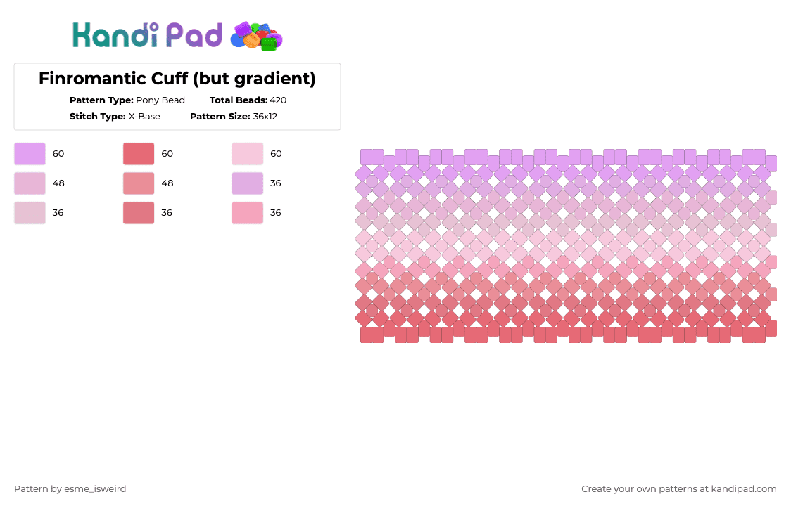 Finromantic Cuff (but gradient) - Pony Bead Pattern by esme_isweird on Kandi Pad - pink,finromantic,cuff,finromantic cuff,pride,pride cuff,lgbt,lgbtqia,lgbtqia cuff