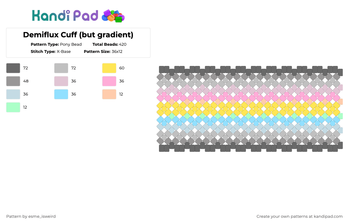 Demiflux Cuff (but gradient) - Pony Bead Pattern by esme_isweird on Kandi Pad - gray,yellow,beige,pink,demiflux,cuff,demiflux cuff,pride,pride cuff,lgbt,lgbtqia,lgbtqia cuff
