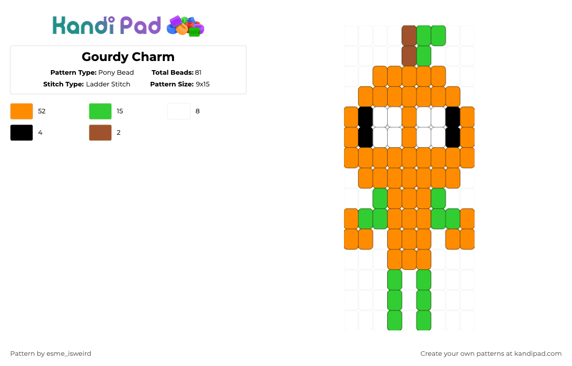 Gourdy Charm - Pony Bead Pattern by esme_isweird on Kandi Pad - orange,gourdy,dandys world,gourdy dandys world,charm,kandi charm,gourdy charm,ladder stitch,easy