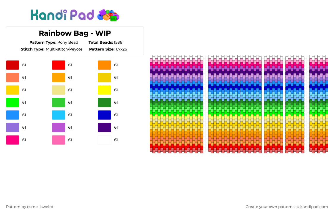 Rainbow Bag - WIP - Pony Bead Pattern by esme_isweird on Kandi Pad - yellow,light blue,colorful