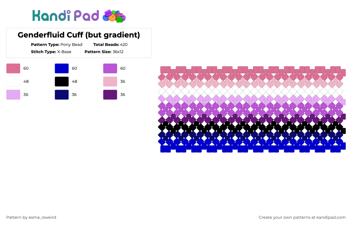 Genderfluid Cuff (but gradient) - Pony Bead Pattern by esme_isweird on Kandi Pad - pink,purple,genderfluid,cuff,genderfluid cuff,pride,pride cuff,lgbt,lgbtqia,lgbtqia cuff