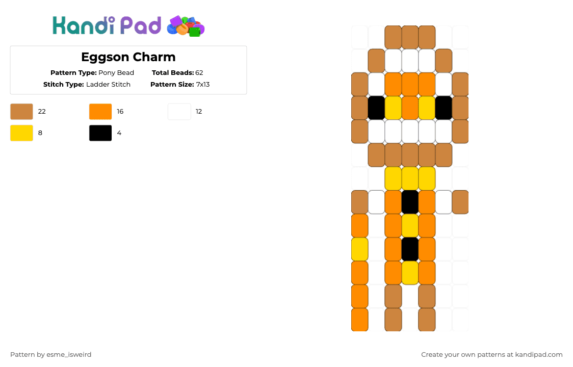 Eggson Charm - Pony Bead Pattern by esme_isweird on Kandi Pad - orange,eggson,dandys world,eggson dandys world,charm,kandi charm,eggson charm,ladder stitch,easy