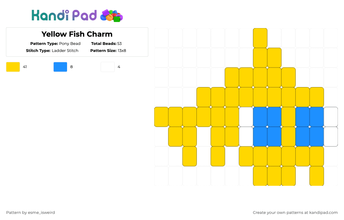 Yellow Fish Charm - Pony Bead Pattern by esme_isweird on Kandi Pad - yellow,tadc,charm,yellow fish,yellow fish charm,tadc charm,yellow fish tadc,easy,the amazing digital circus