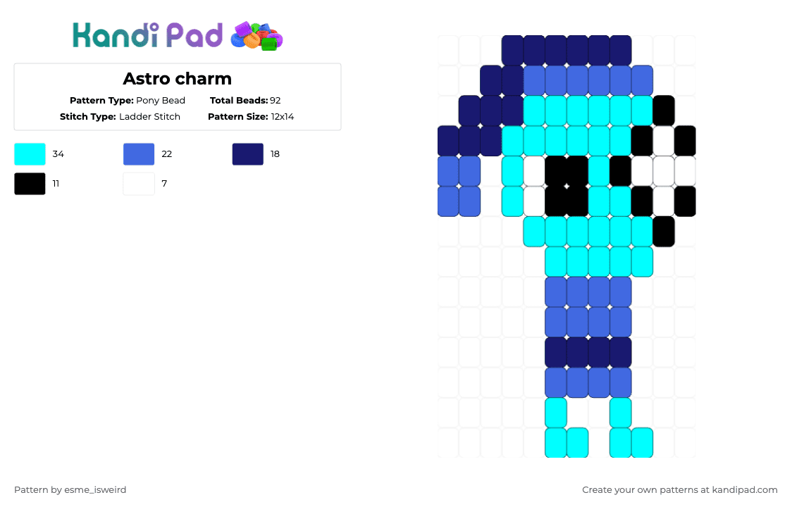 Astro charm - Pony Bead Pattern by esme_isweird on Kandi Pad - light blue,astro,dandys world,charm,kandi,kandi charm,ladder stitch,easy,astro dandys world