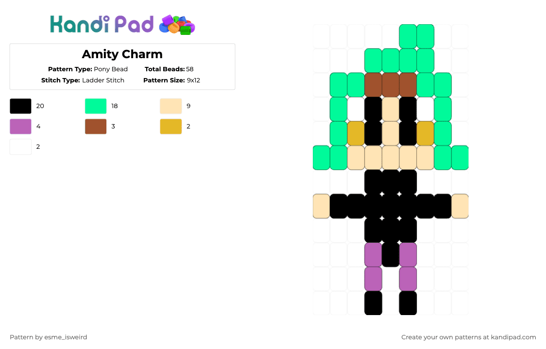 Amity Charm - Pony Bead Pattern by esme_isweird on Kandi Pad - teal,beige,toh,the owl house,the owl house charm,charm,amity,amity blight,amity charm,easy