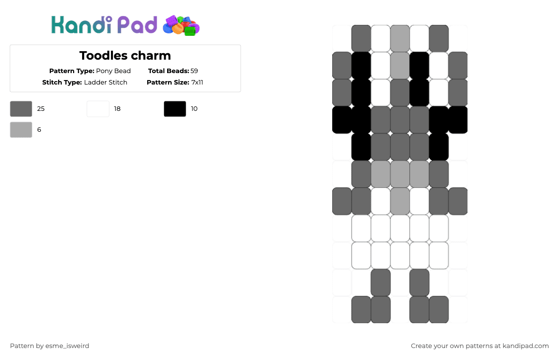 Toodles charm - Pony Bead Pattern by esme_isweird on Kandi Pad - gray,toodles,dandys world,toodles dandys world,kandi,charm,kandi charm,ladder stitch,easy
