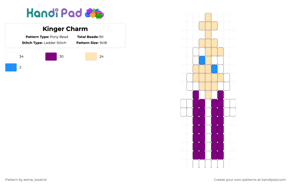 Kinger Charm - Pony Bead Pattern by esme_isweird on Kandi Pad - beige,pink,kinger,charm,kinger charm,tadc,easy,tadc charm,the amazing digital cricus,kinger tadc