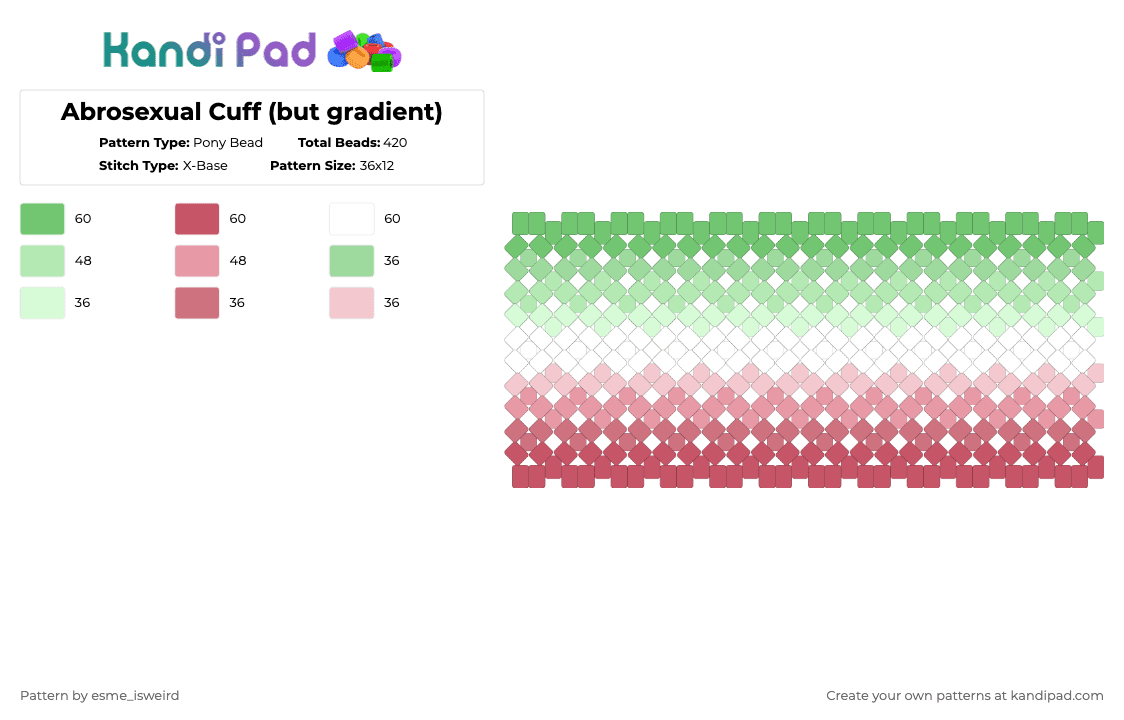 Abrosexual Cuff (but gradient) - Pony Bead Pattern by esme_isweird on Kandi Pad - green,red,teal,abrosexual,abrosexual cuff,cuff,pride,pride cuff,lgbt,lgbtqia,lgbtqia cuff
