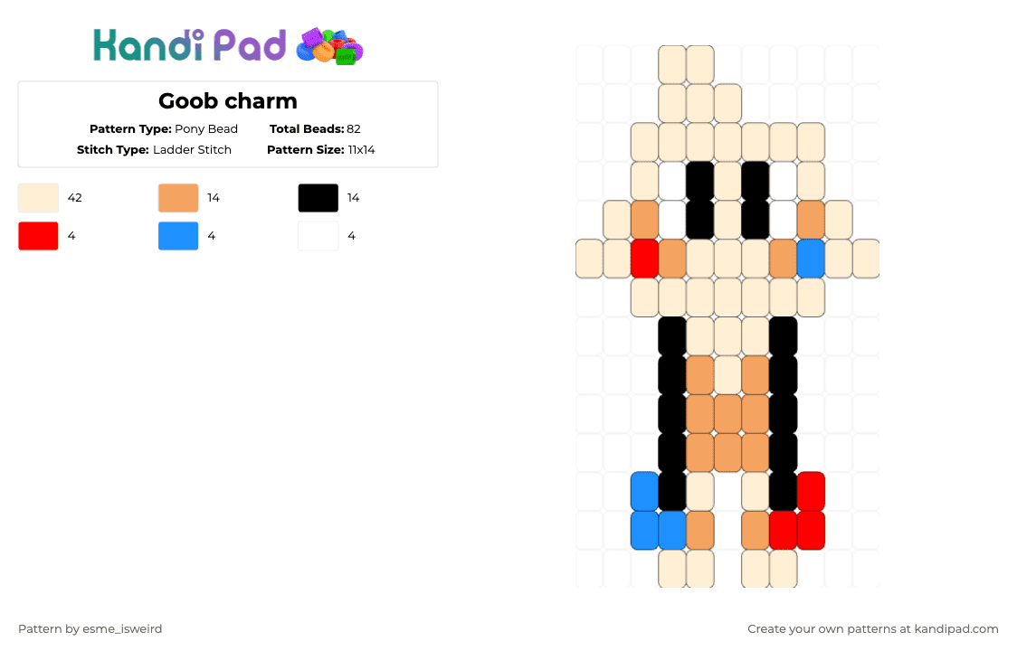 Goob charm - Pony Bead Pattern by esme_isweird on Kandi Pad - beige,goob,dandys world,goob dandys world,kandi,charm,kandi charm,easy,ladder stitch