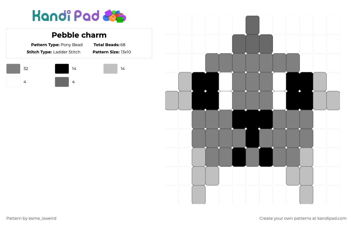 Pebble charm - Pony Bead Pattern by esme_isweird on Kandi Pad - gray,beige,pebble,dandys world,pebble dandys world,kandi,kandi charm,charm,ladder stitch,easy