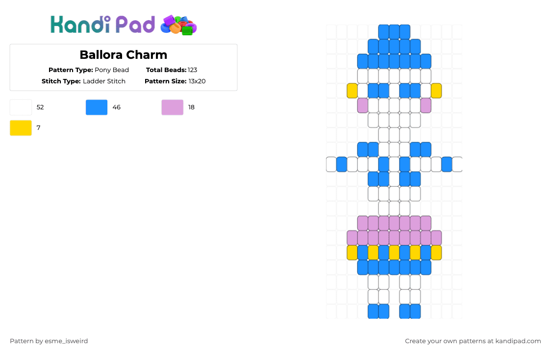 Ballora Charm - Pony Bead Pattern by esme_isweird on Kandi Pad - light blue,ballora,charm,ballora charm,fnaf,five nights at freddys,fnaf charm,sister location,easy