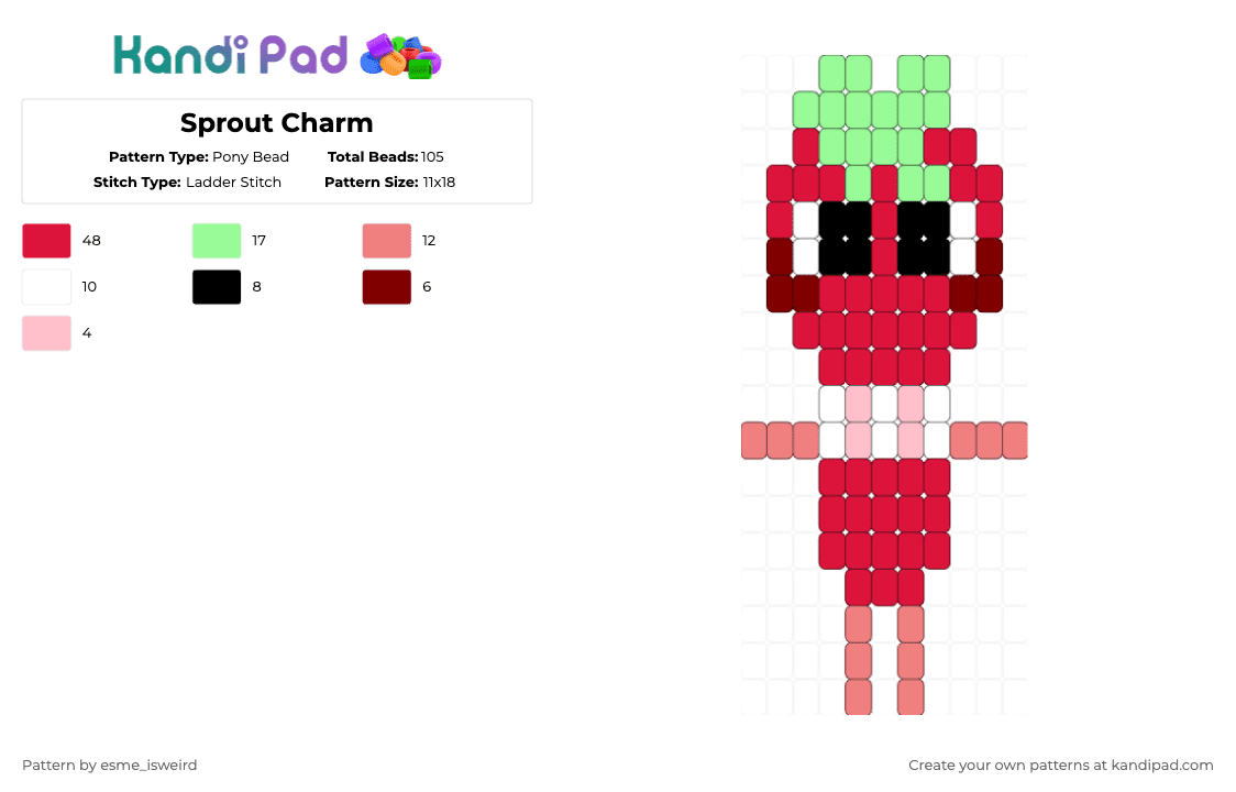 Sprout Charm - Pony Bead Pattern by esme_isweird on Kandi Pad - red,sprout,charm,sprout charm,dandys world,sprout dandys world,ladder stitch,easy,kandi charm
