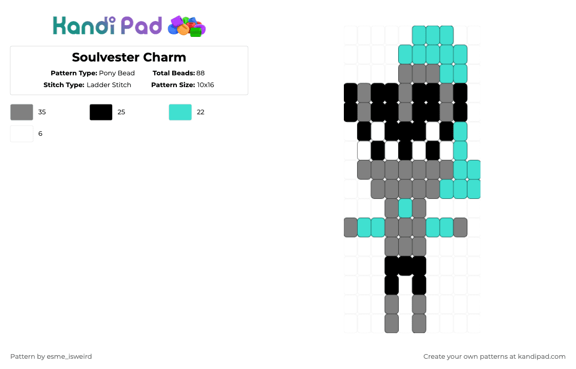 Soulvester Charm - Pony Bead Pattern by esme_isweird on Kandi Pad - gray,light blue,soulvester,dandys world,soulvester dandys world,charm,kandi charm,soulvester charm,ladder stitch,easy