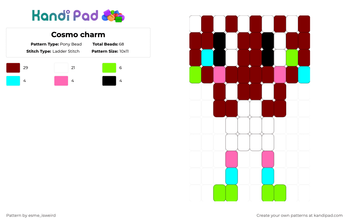 Cosmo charm - Pony Bead Pattern by esme_isweird on Kandi Pad - brown,cosmo,dandys world,cosmo dandys world,ladder stitch,kandi,kandi charm,charm,easy