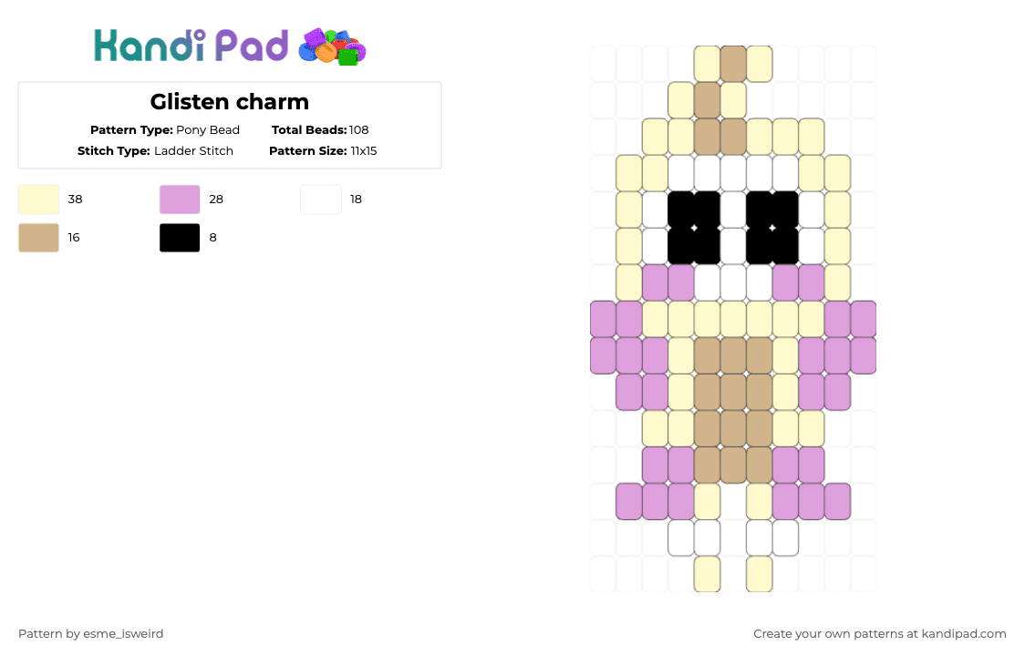 Glisten charm - Pony Bead Pattern by esme_isweird on Kandi Pad - yellow,pink,glisten,dandys world,glisten dandys world,charm,kandi,kandi charm,easy,ladder stitch