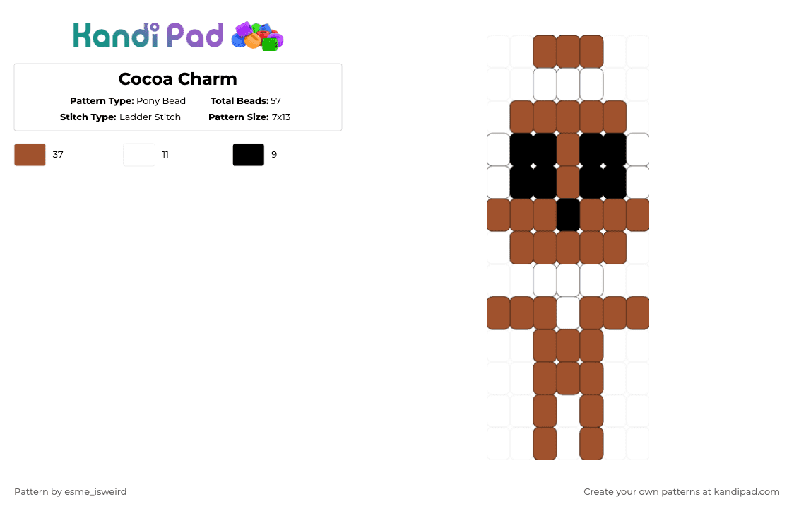 Cocoa Charm - Pony Bead Pattern by esme_isweird on Kandi Pad - red,cocoa,cocoa dandys world,dandys world,ladder stitch,easy,charm,cocoa charm,kandi charm