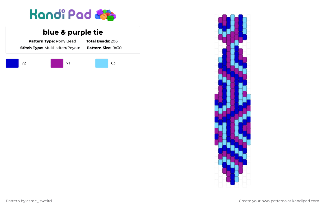 blue & purple tie - Pony Bead Pattern by esme_isweird on Kandi Pad - pink,purple,blue,tie,easy,blue purple,pony beads,peyote,color