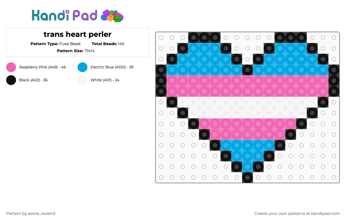 trans heart perler - Fuse Bead Pattern by esme_isweird on Kandi Pad - pink,light blue