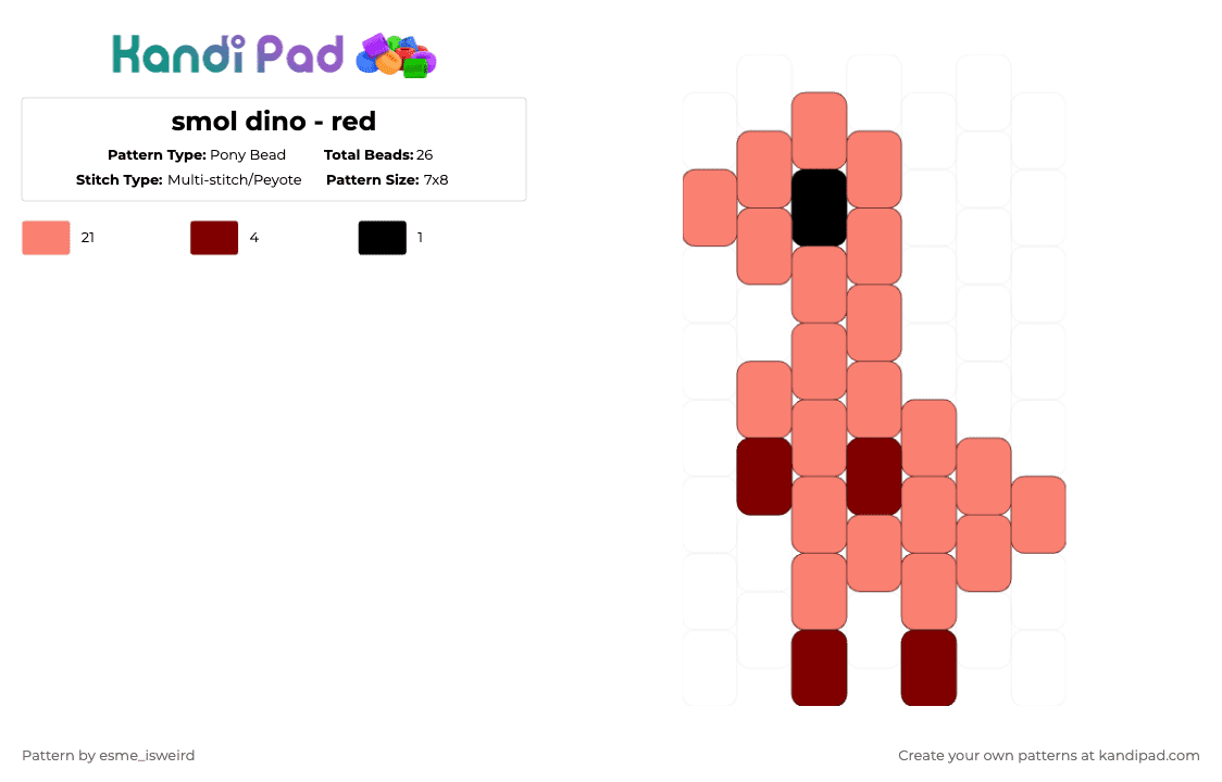 smol dino - red - Pony Bead Pattern by esme_isweird on Kandi Pad - orange,red,dinosaur