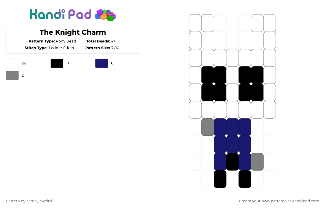 The Knight Charm - Pony Bead Pattern by esme_isweird on Kandi Pad - white,purple,hollow knight,the knight,charm,the knight charm,hollow knight charm,nindendo,gaming,easy