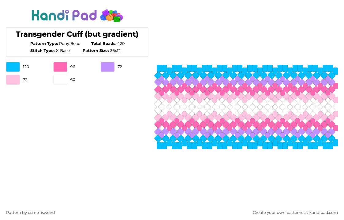 Transgender Cuff (but gradient) - Pony Bead Pattern by esme_isweird on Kandi Pad - light blue,pink,trans,transgender,trans cuff,lgbt,lgbtqia cuff,pride,pride cuff,transgender cuff