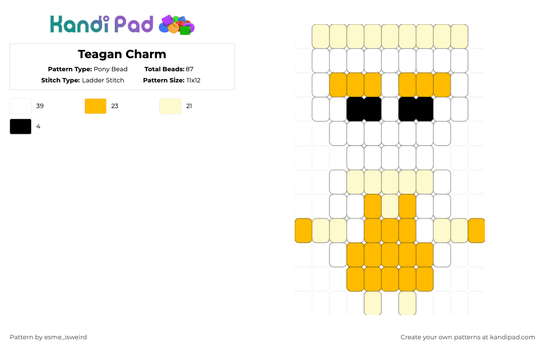 Teagan Charm - Pony Bead Pattern by esme_isweird on Kandi Pad - orange,yellow,teagan,dandys world,teagan dandys world,charm,kandi charm,teagan charm,ladder stitch,easy