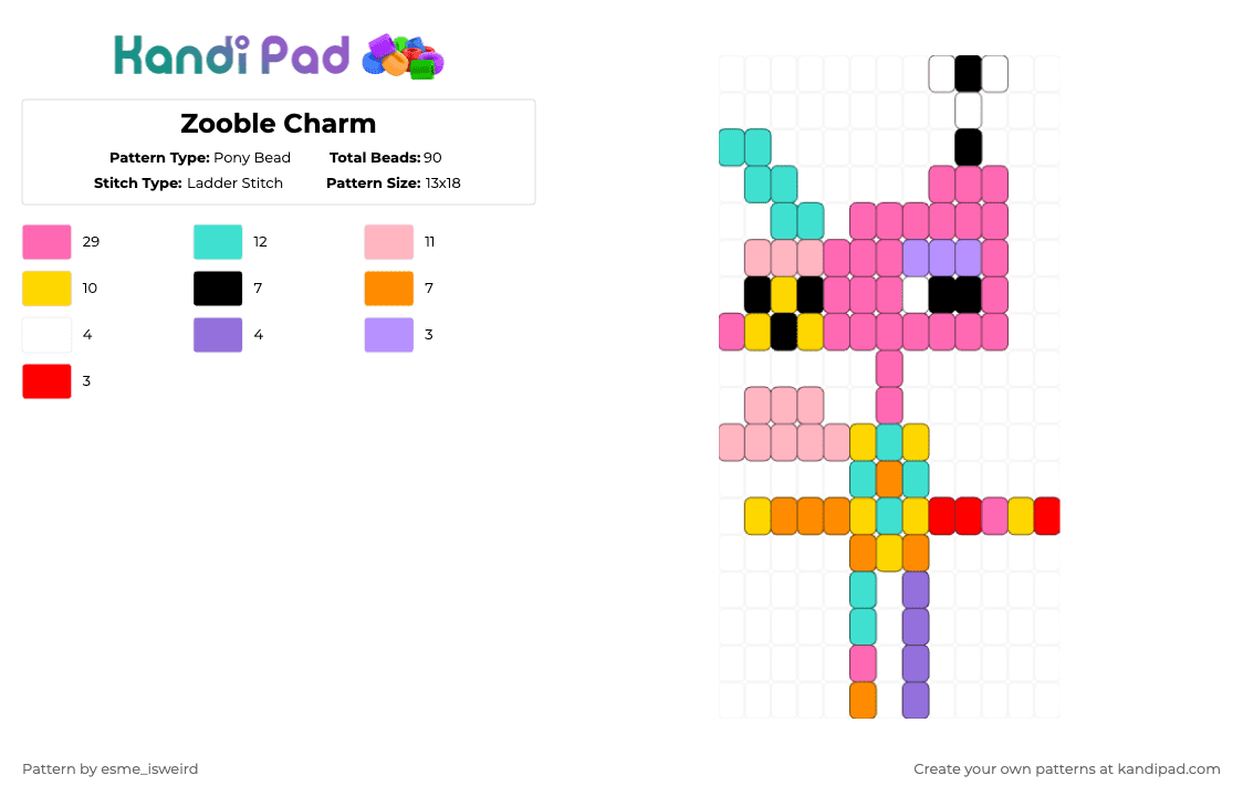 Zooble Charm - Pony Bead Pattern by esme_isweird on Kandi Pad - pink,light blue,zooble,charm,zooble charm,tadc,the amazing digital circus,easy,tadc charm,zooble tadc