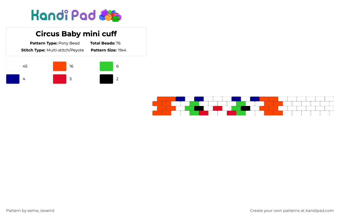Circus Baby mini cuff - Pony Bead Pattern by esme_isweird on Kandi Pad - white,red,circus baby,mini cuff,cuff,fnaf,five nights at freddys,sister location,fnaf 5,fnaf cuff