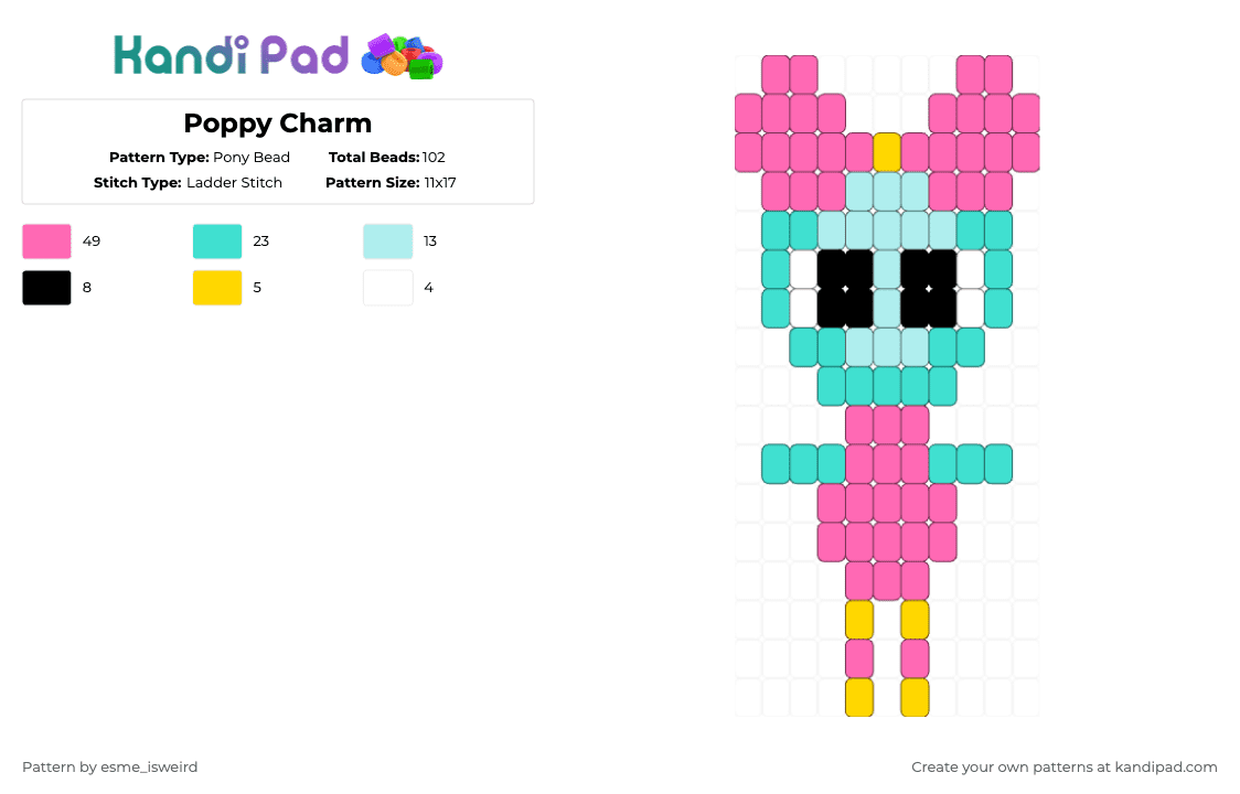Poppy Charm - Pony Bead Pattern by esme_isweird on Kandi Pad - pink,light blue,poppy,dandys world,poppy dandys world,charm,poppy charm,dandys world charm,easy,ladder stitch