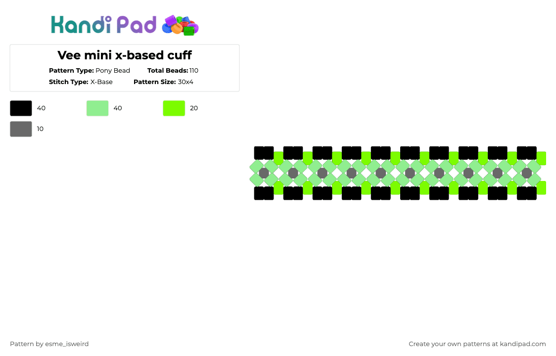Vee mini x-based cuff - Pony Bead Pattern by esme_isweird on Kandi Pad - teal,vee,dandys world,easy,xbased,roblox,cuff,vee cuff,vee dandys world