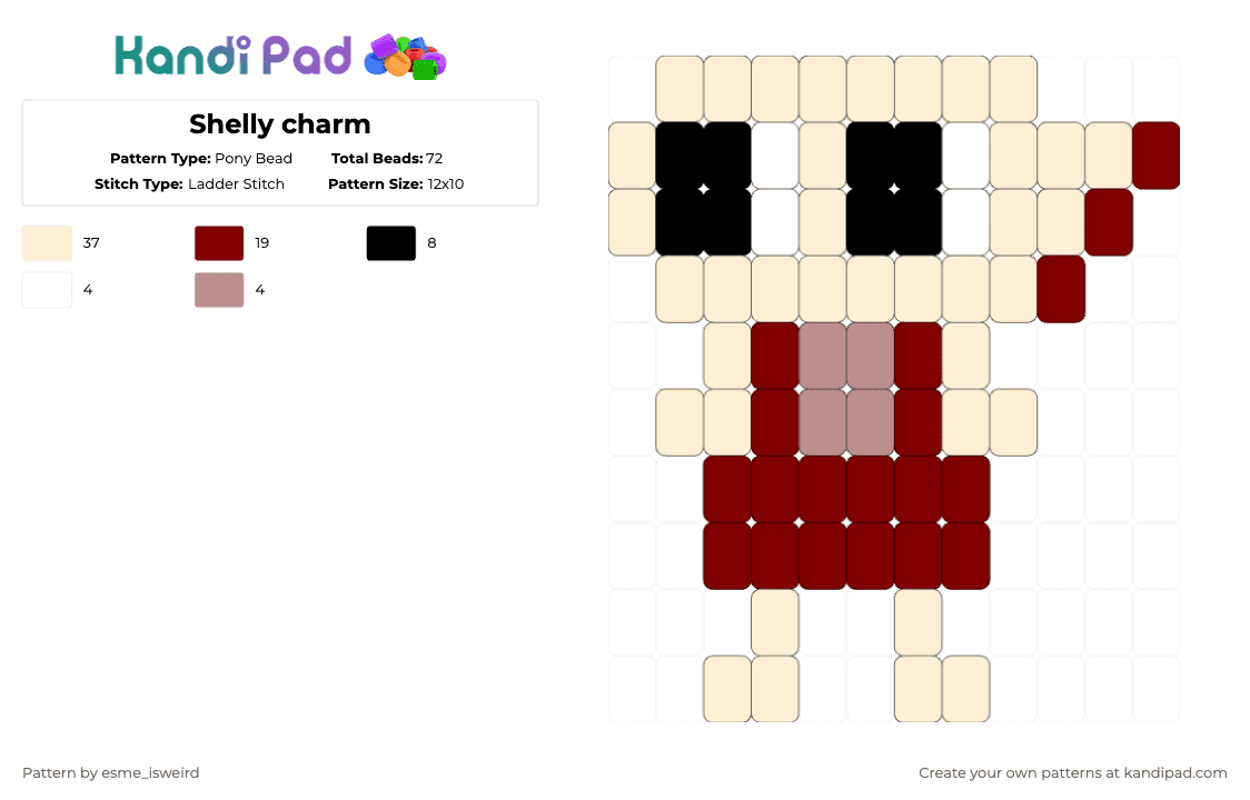 Shelly charm - Pony Bead Pattern by esme_isweird on Kandi Pad - beige,brown,shelly,dandys world,kandi,kandi charm,ladder stitch,easy,shelly dandys world,shelly charm