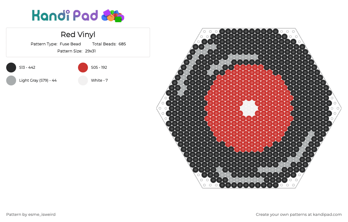 Red Vinyl - potd - Fuse Bead Pattern by esme_isweird on Kandi Pad - black,red,cotdvinylrecords,potd,cotd,vinyl,easy
