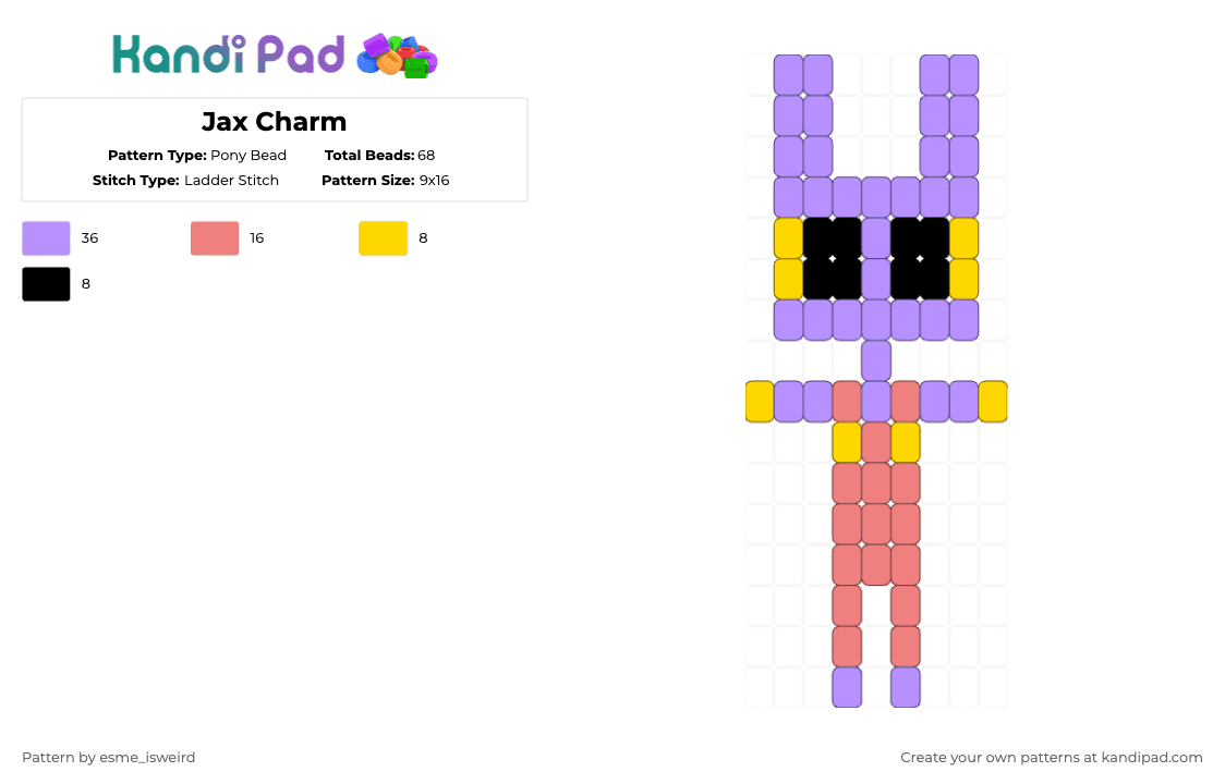 Jax Charm - Pony Bead Pattern by esme_isweird on Kandi Pad - pink,jax,charm,jax charm,tadc,the amazing digital circus,jax tadc,easy,tadc charm