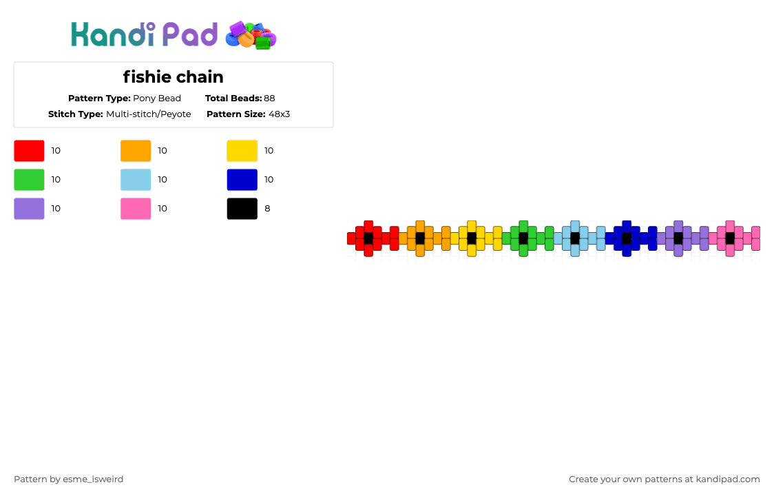 fishie chain - Pony Bead Pattern by esme_isweird on Kandi Pad - purple,fishie,cotdaprilfoolsday2026,potd,fish,animal,easy,cotd,nature