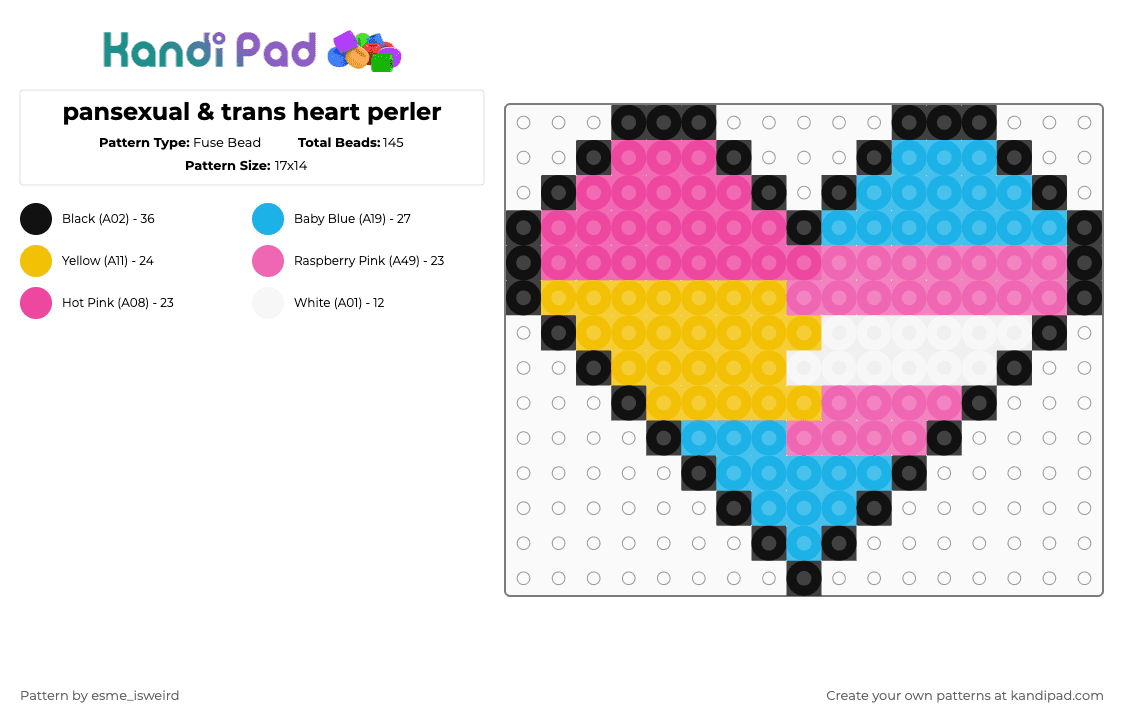 pansexual & trans heart perler - Fuse Bead Pattern by esme_isweird on Kandi Pad - pink