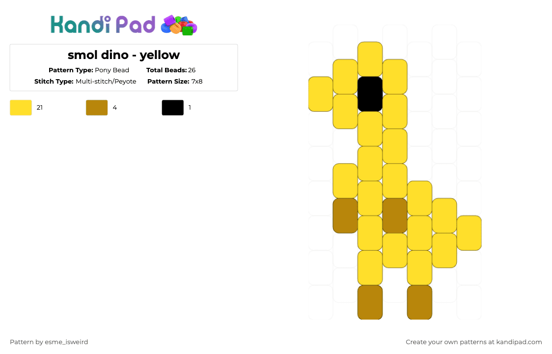 smol dino - yellow - Pony Bead Pattern by esme_isweird on Kandi Pad - yellow,dinosaur