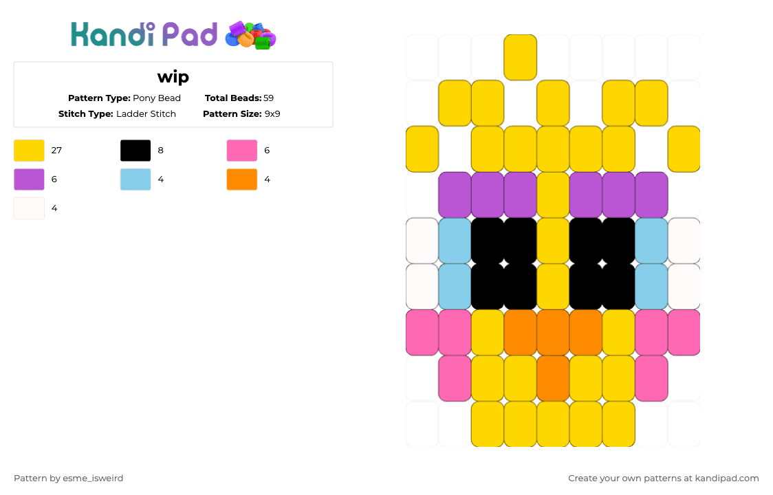 wip - Pony Bead Pattern by esme_isweird on Kandi Pad - yellow,pink