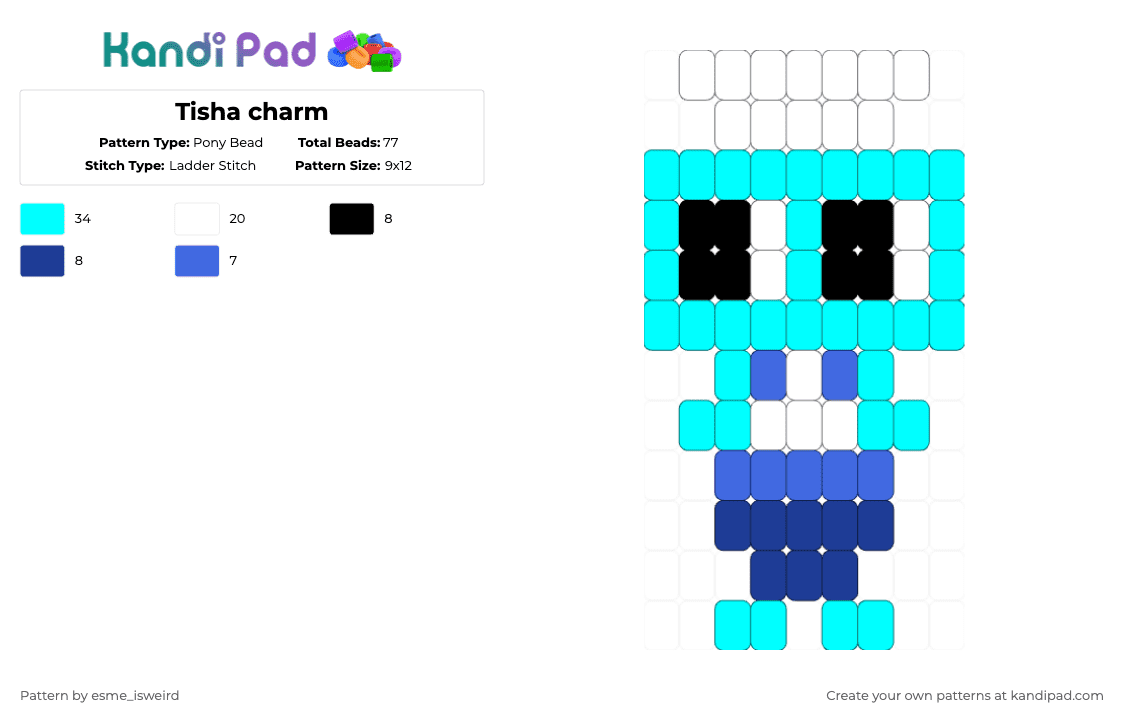 Tisha charm - Pony Bead Pattern by esme_isweird on Kandi Pad - light blue,blue,tisha,dandys world,tisha dandys world,kandi,charm,kandi charm,ladder stitch,easy